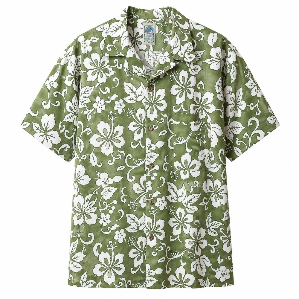 Vtg OCEAN CURRENT Hawaiian Aloha S/S Button-Up Shirt Sz L Tropical Beach Summer